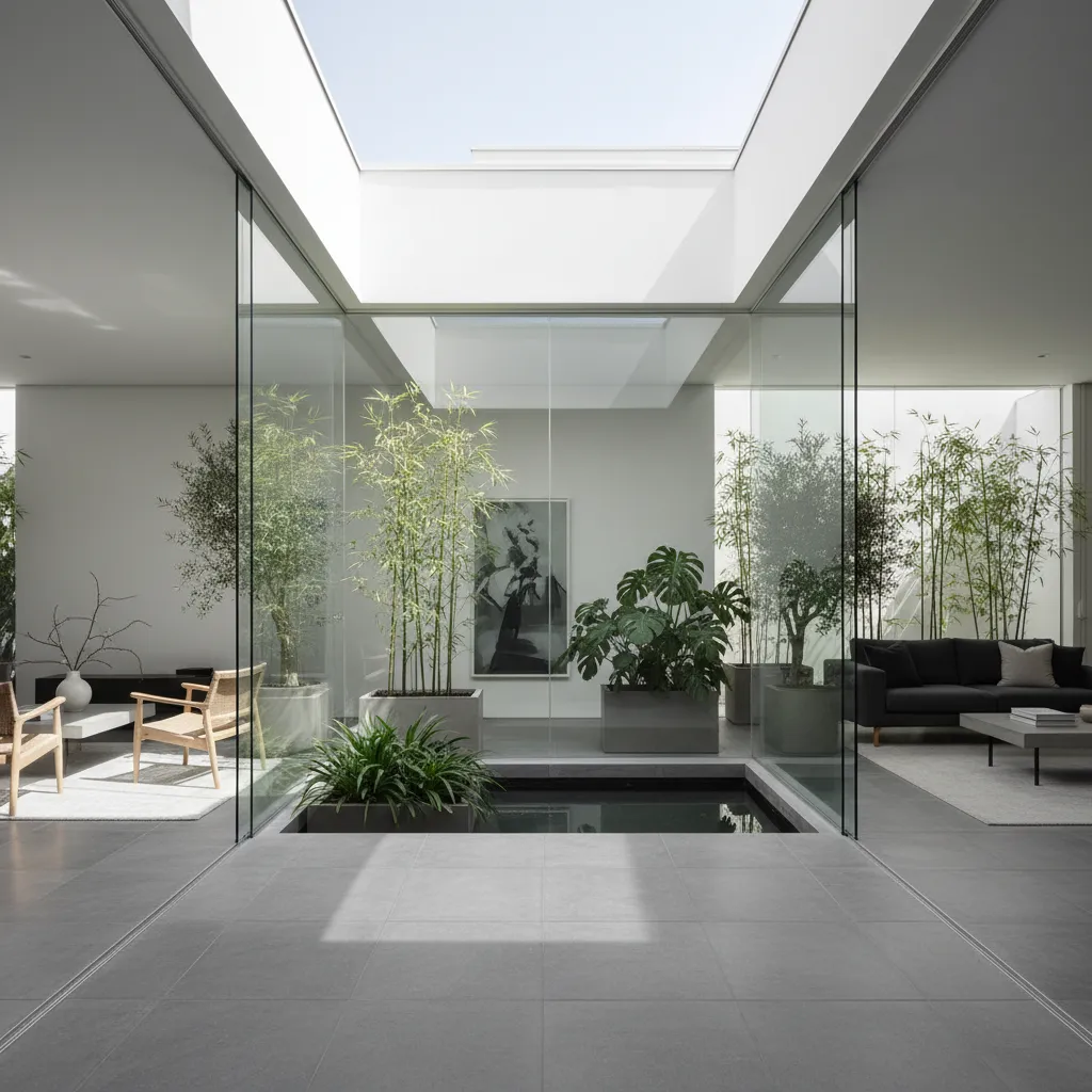 Patio interior moderno que ilumina una casa de una planta