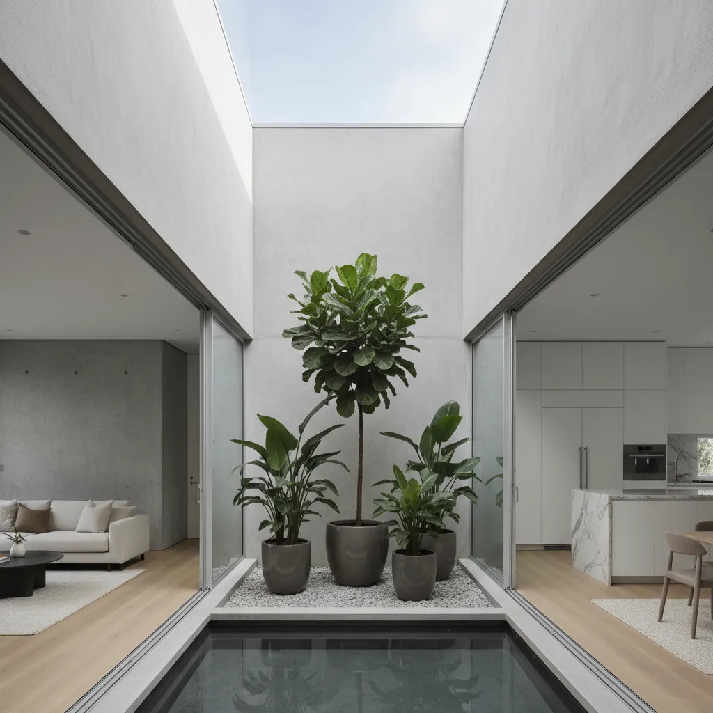 Patio interior que ilumina una casa de una planta