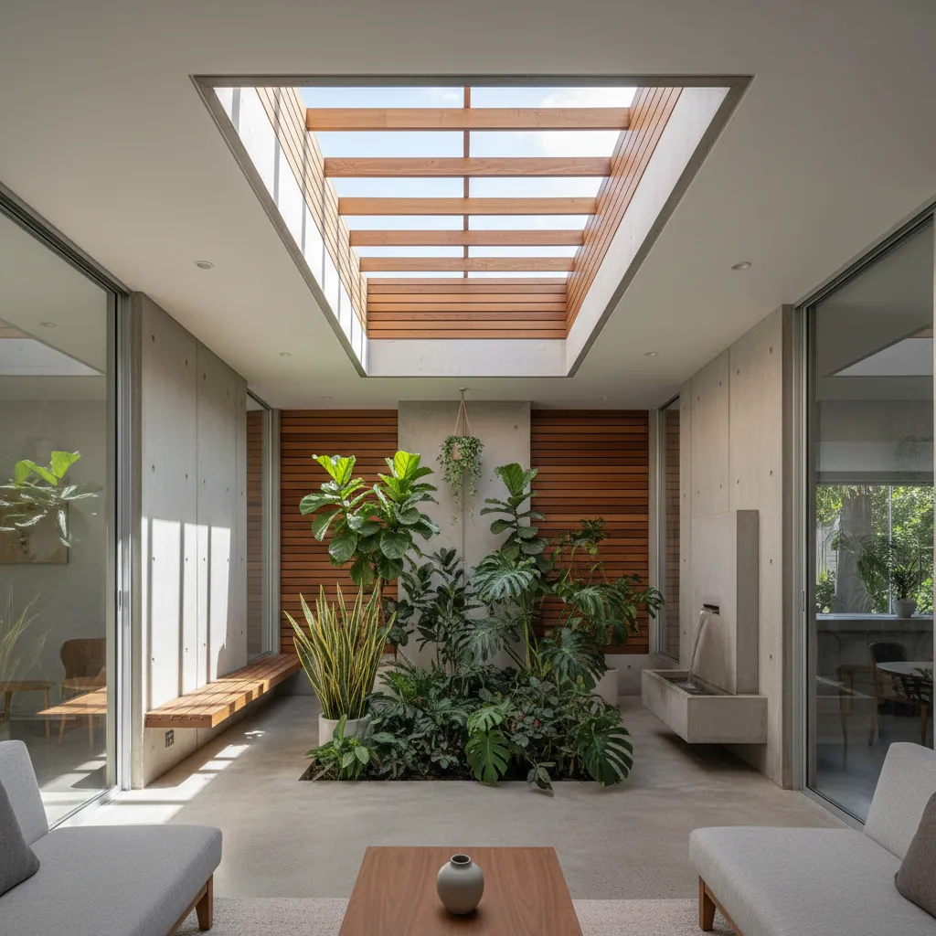 Patio interior que ilumina una casa urbana moderna