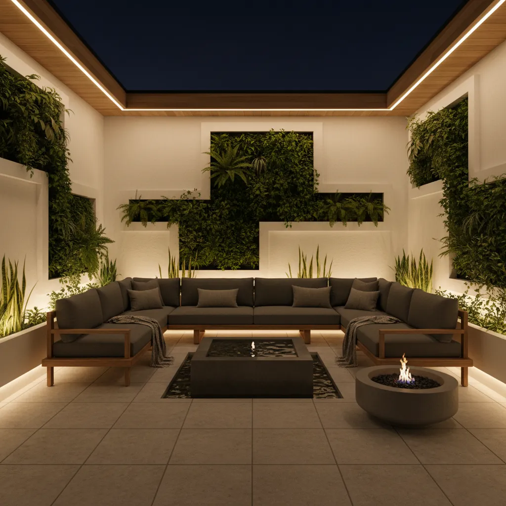 Patio interior pequeño con iluminación vertical