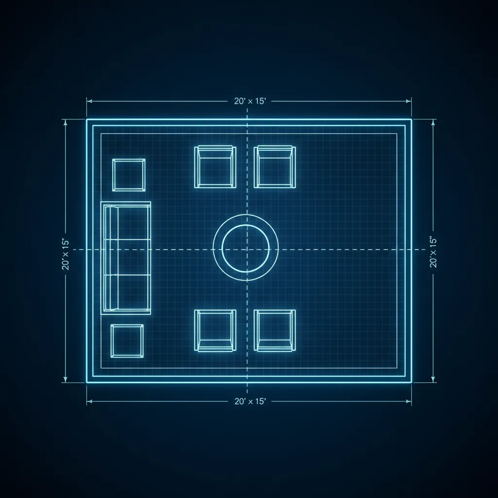 patio layout grid showing measurement lines and boundary dimensions