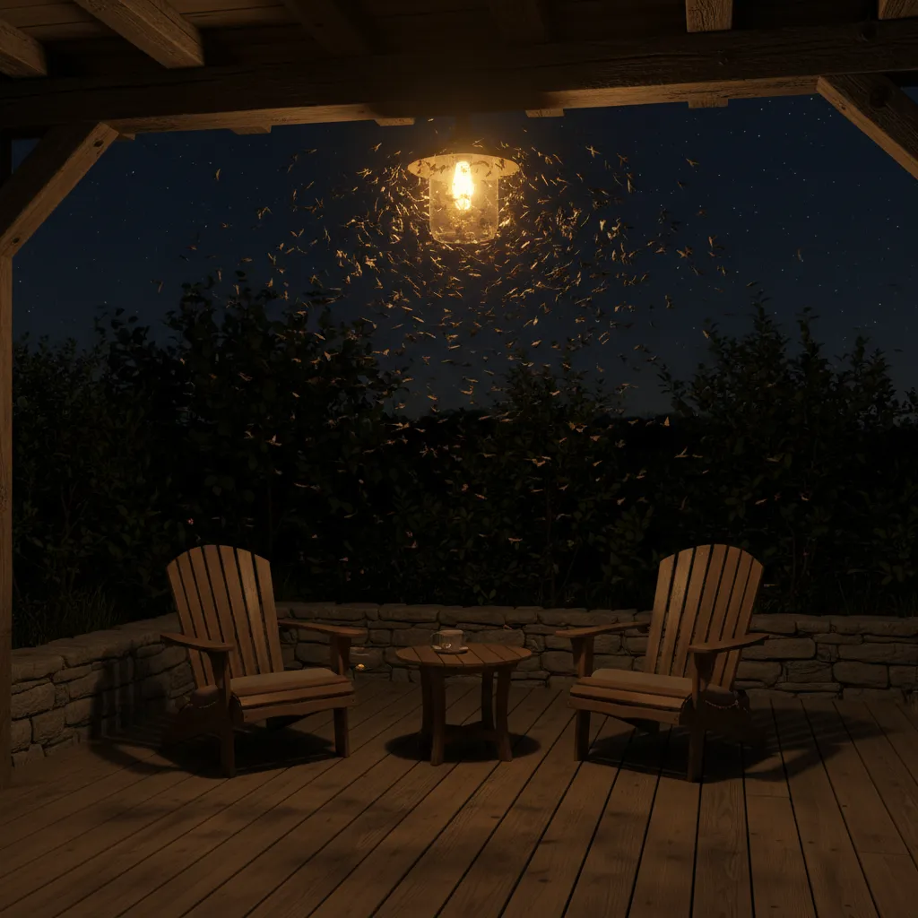 Outdoor patio light attracting insects at night