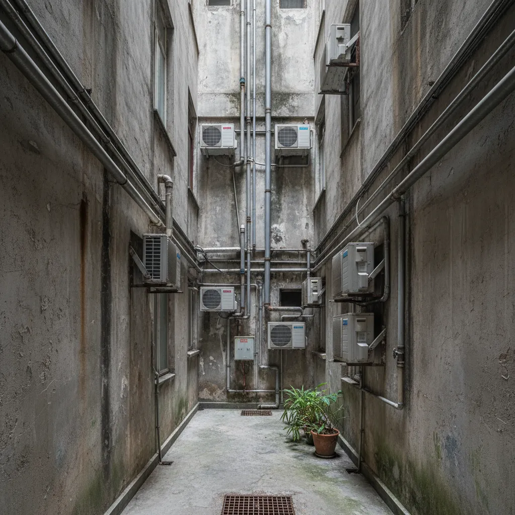 Patio de luces interior típico sin decorar en edificio urbano