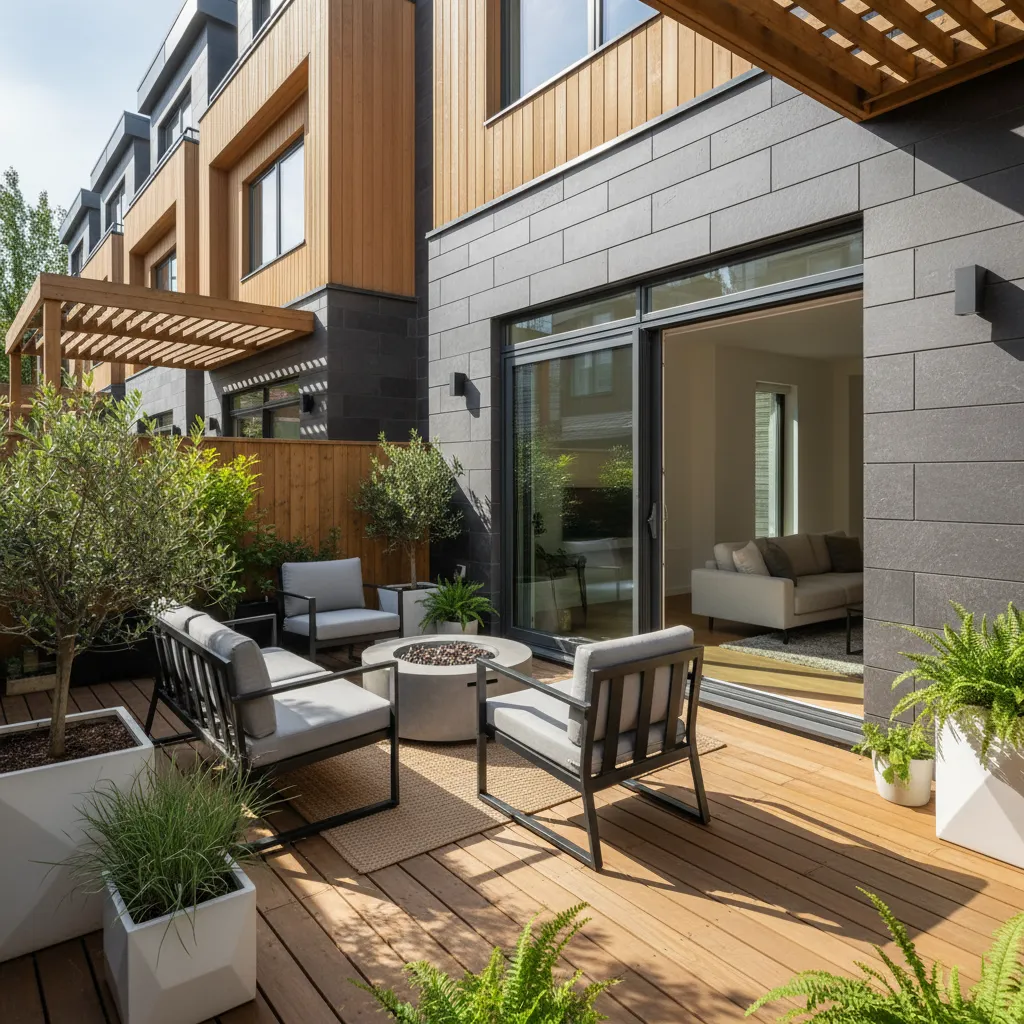 Pequeño patio trasero que aporta luz natural a una vivienda adosada