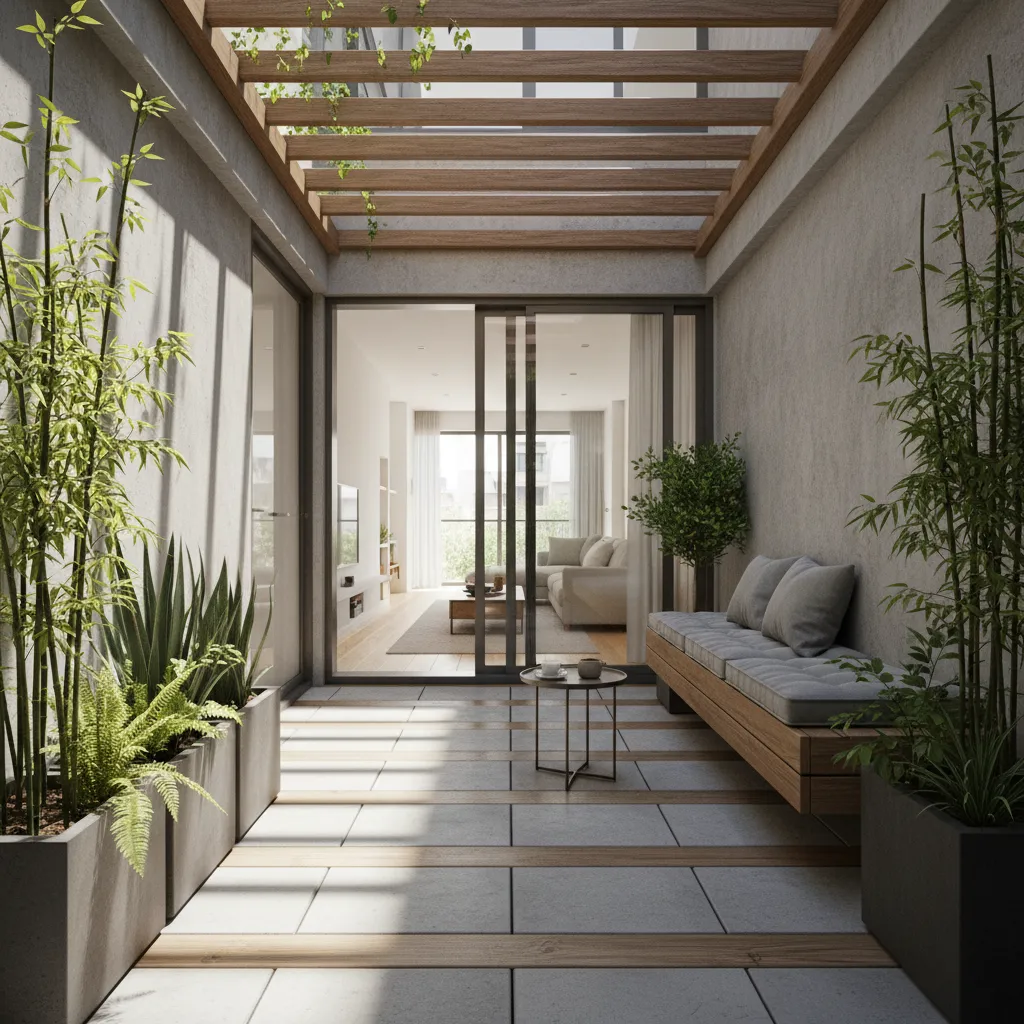 Pequeño patio trasero en una casa urbana de terreno reducido
