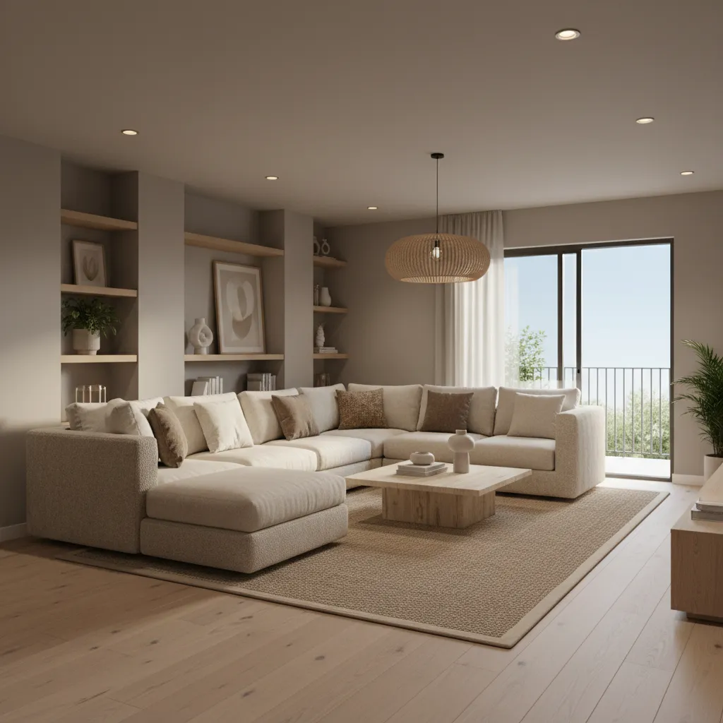 Oversized patio sectional crowding a small living room layout