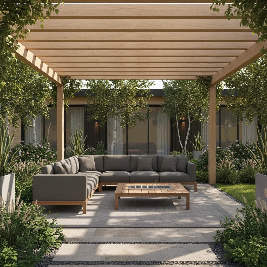 Patio seating area showing sunlight and shade zones during afternoon