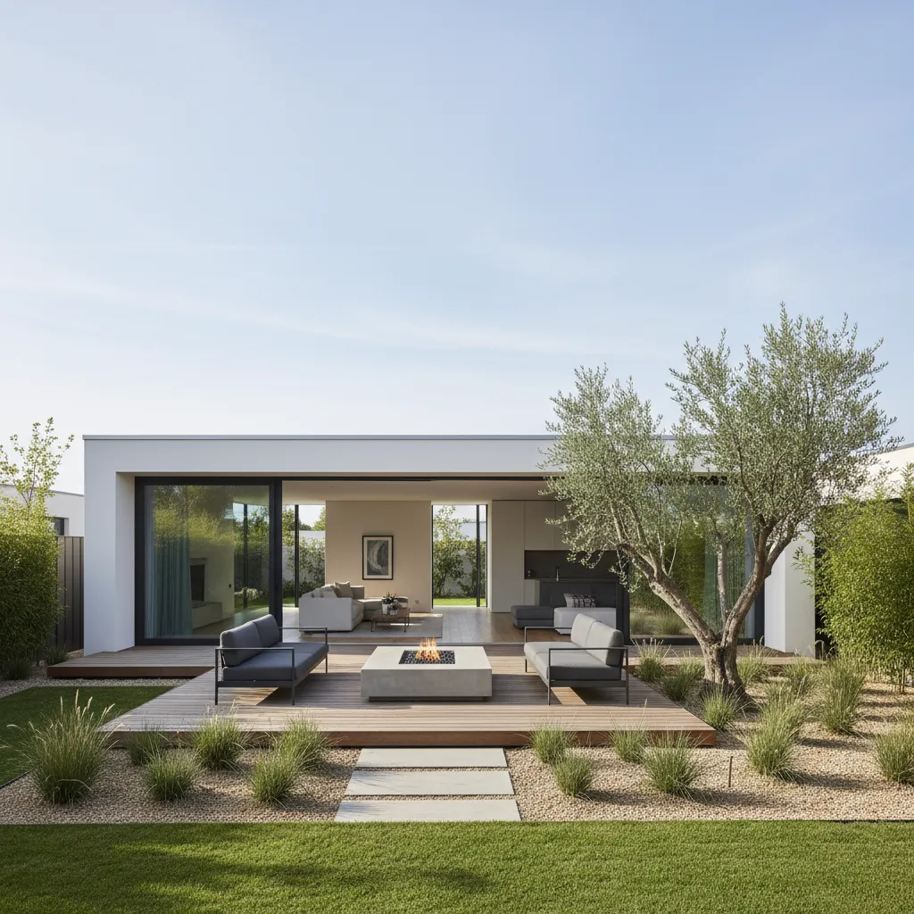Pequeño jardín trasero en una casa construida en terreno 10x20
