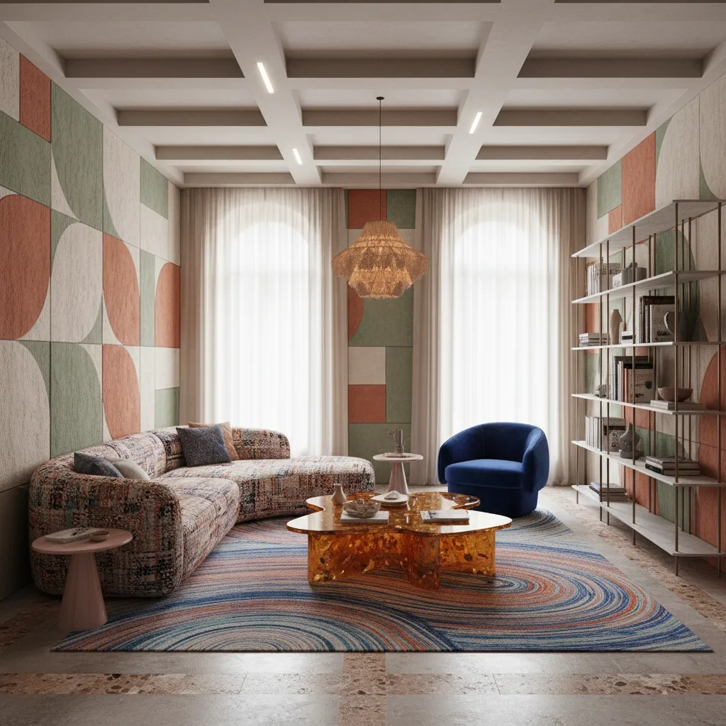 Interior contemporáneo con materiales y texturas creativas