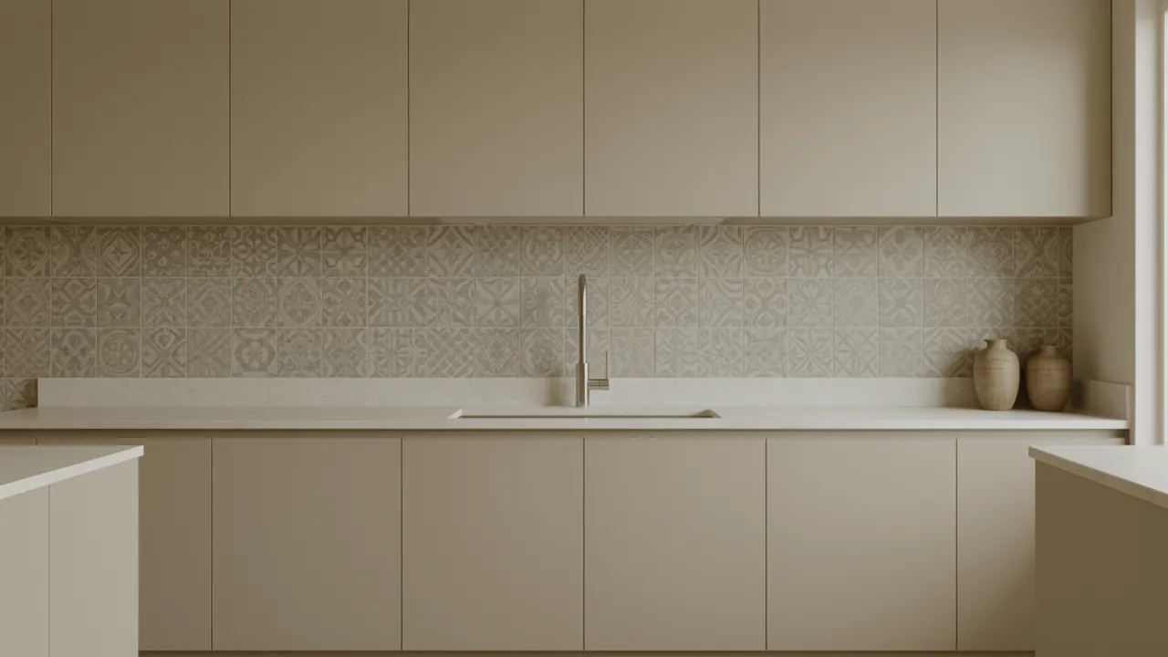 kitchen sink with patterned accent tiles backsplash