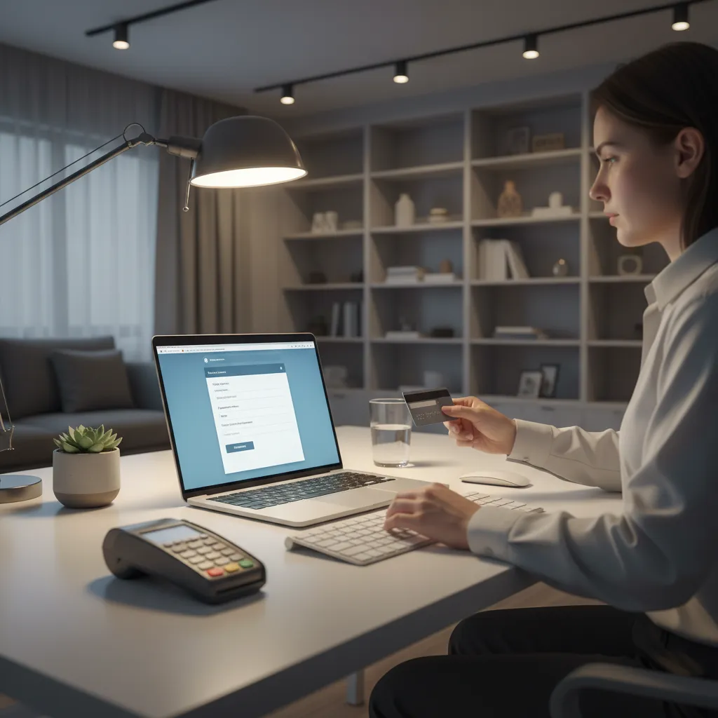 Person paying a traffic camera ticket online using laptop and credit card