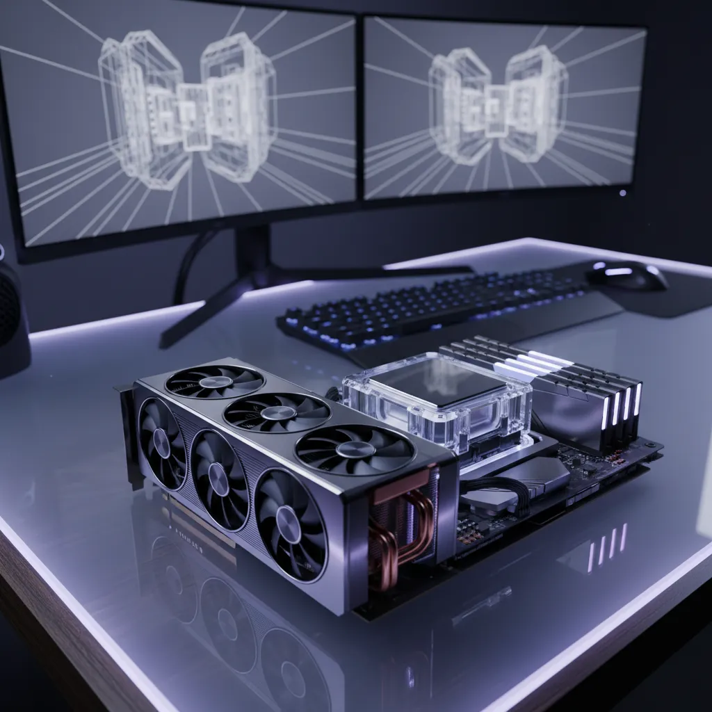 Componentes de ordenador como GPU, RAM y procesador para renderizado