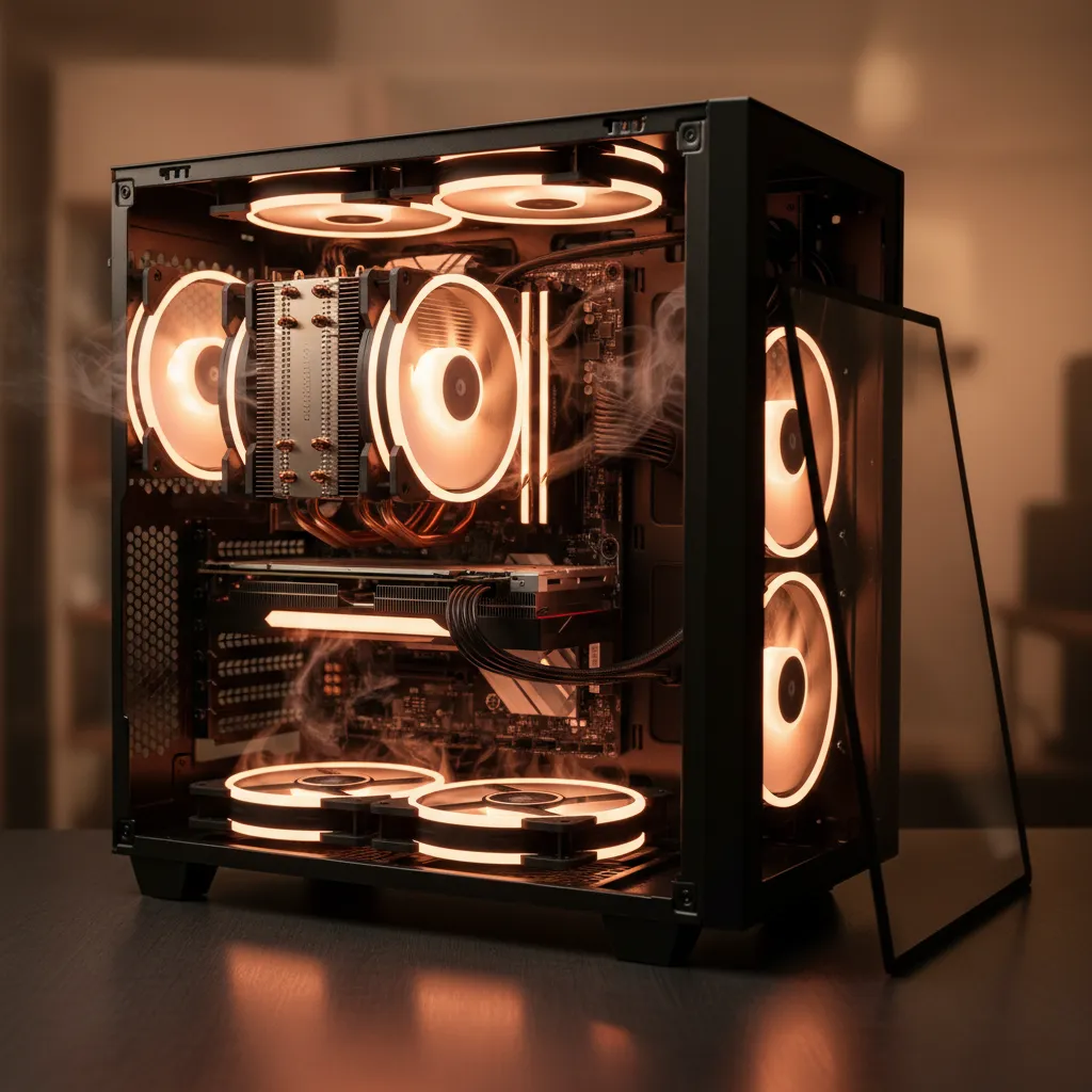 High airflow PC cooling system used during heavy CPU rendering