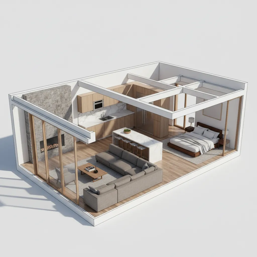 advanced 3D home layout planning scene showing multiple rooms in a house design simulation