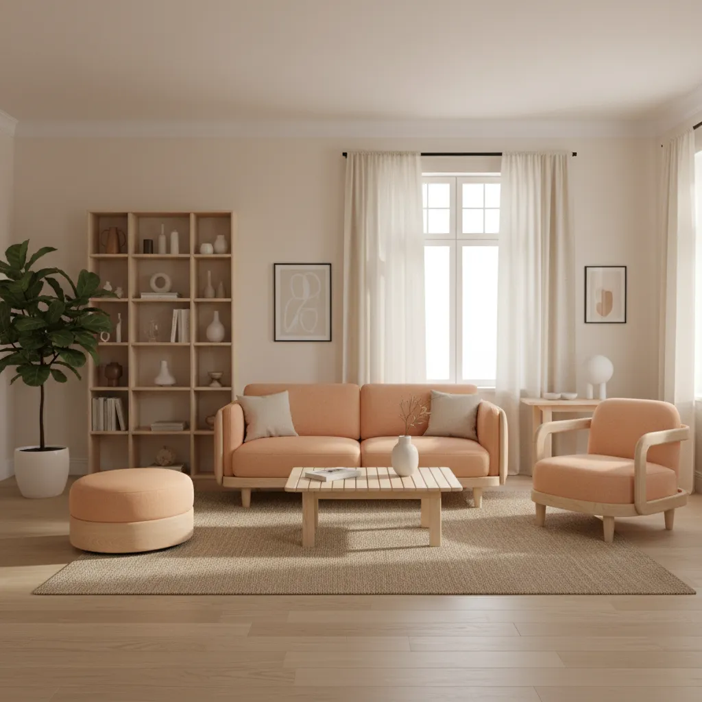 peach and warm white living room color palette interior