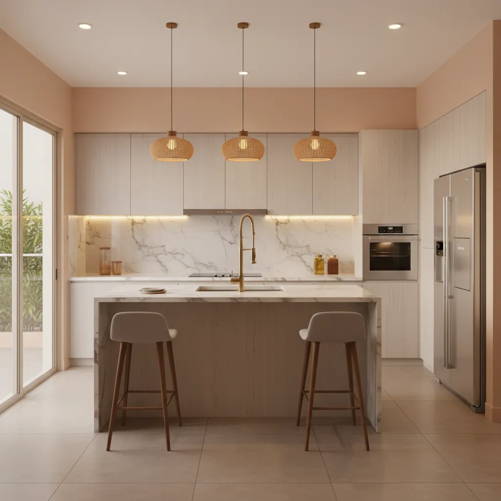 Peach and beige kitchen color palette inspired by Vastu