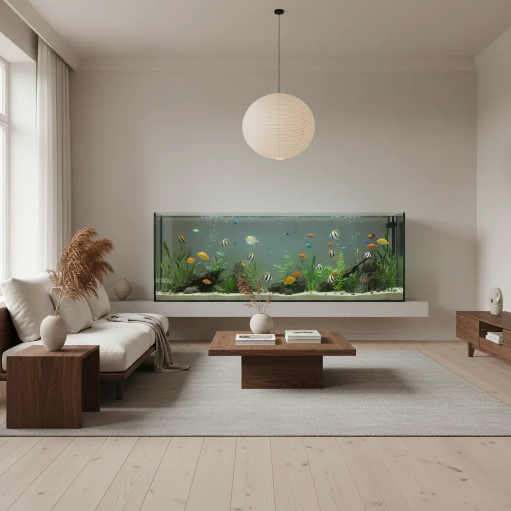 Pecera en salón de estilo minimalista