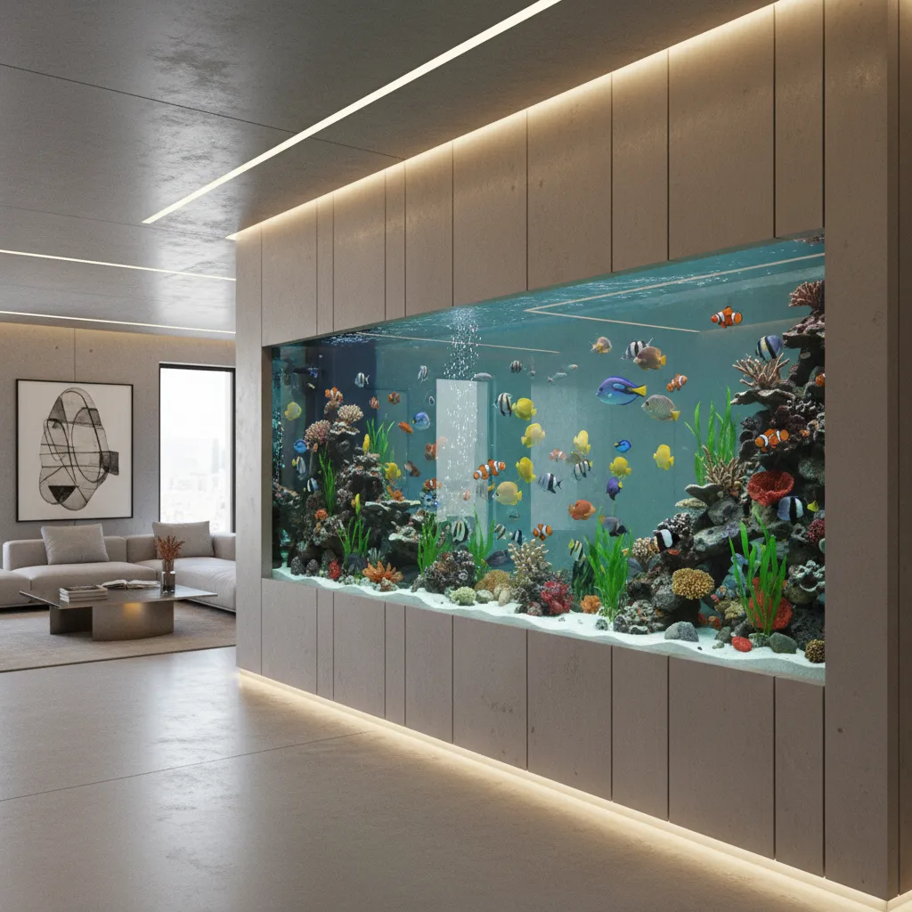 Pecera empotrada en una pared moderna