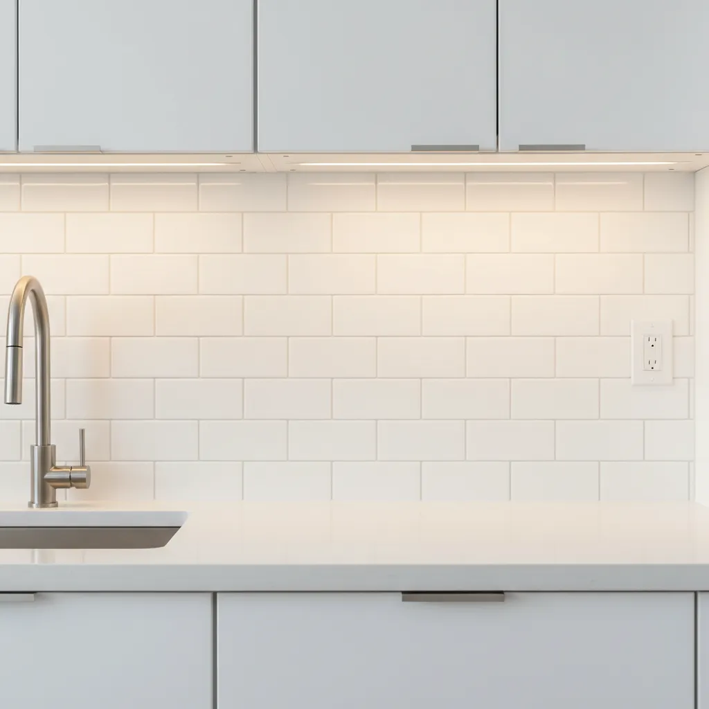Kitchen wall with peel and stick subway tile backsplash