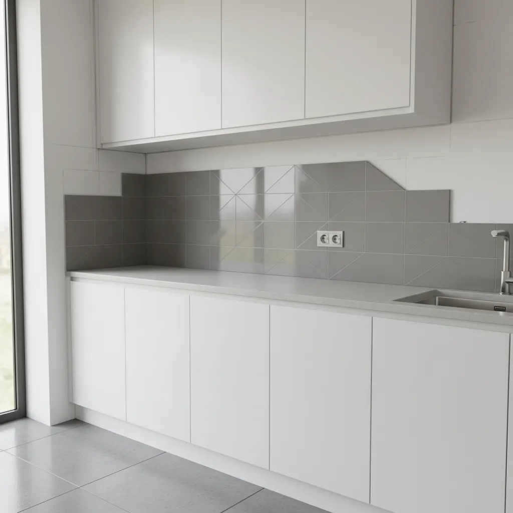 kitchen backsplash layout planning with outlets and cabinets visible