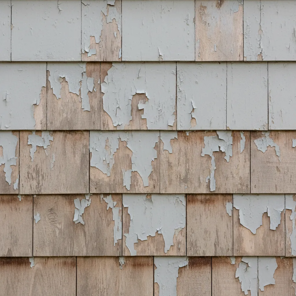 peeling exterior paint exposing wood siding on residential house