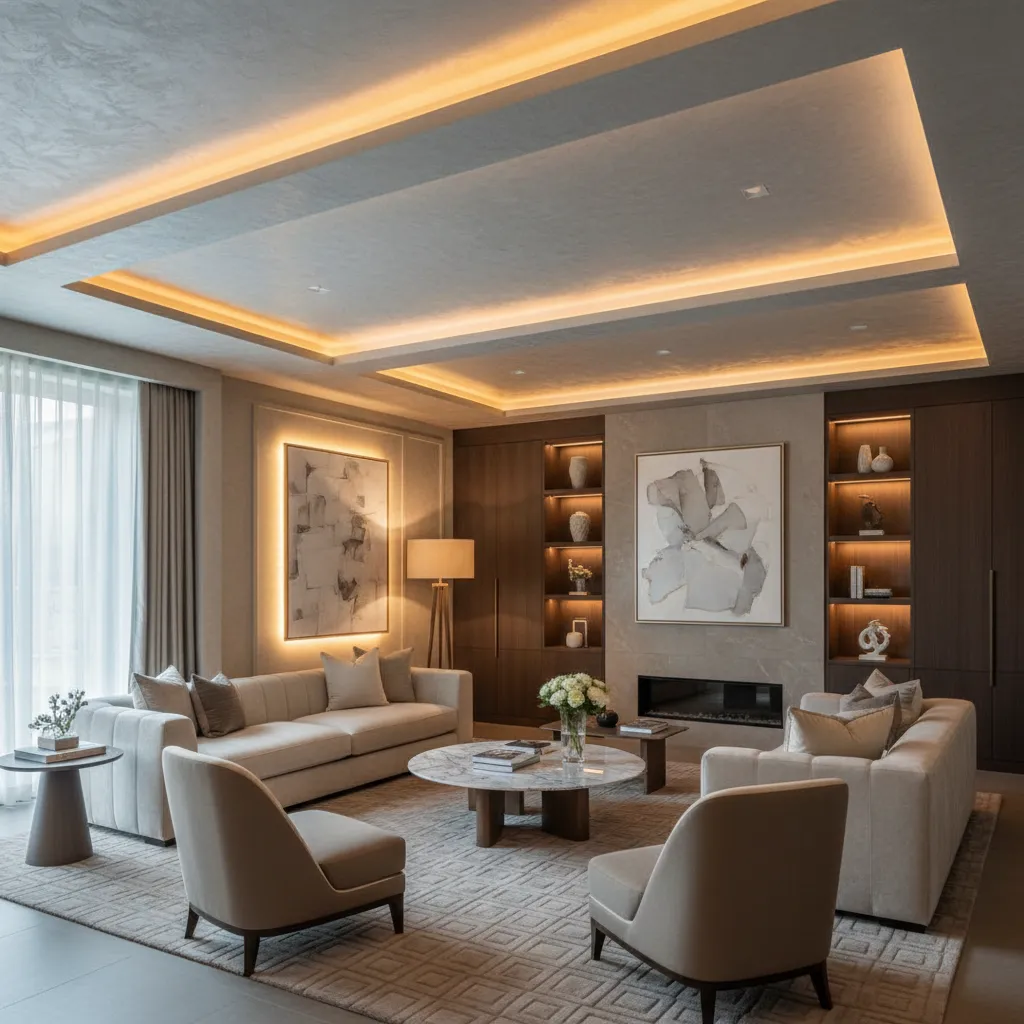 Contoh pencahayaan berlapis dalam interior rumah mewah