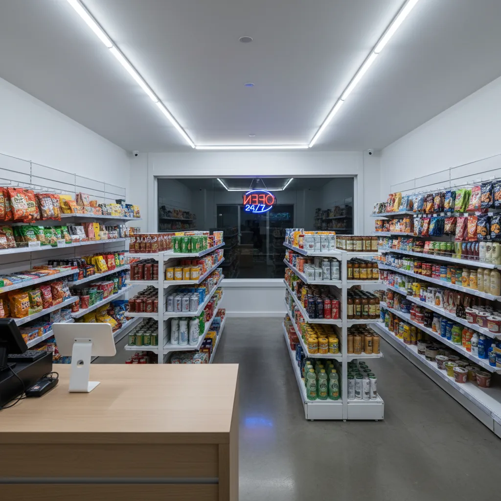 Warung kecil dengan pencahayaan LED terang