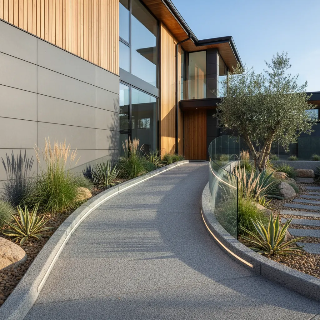 Ejemplo de rampa residencial con pendiente suave