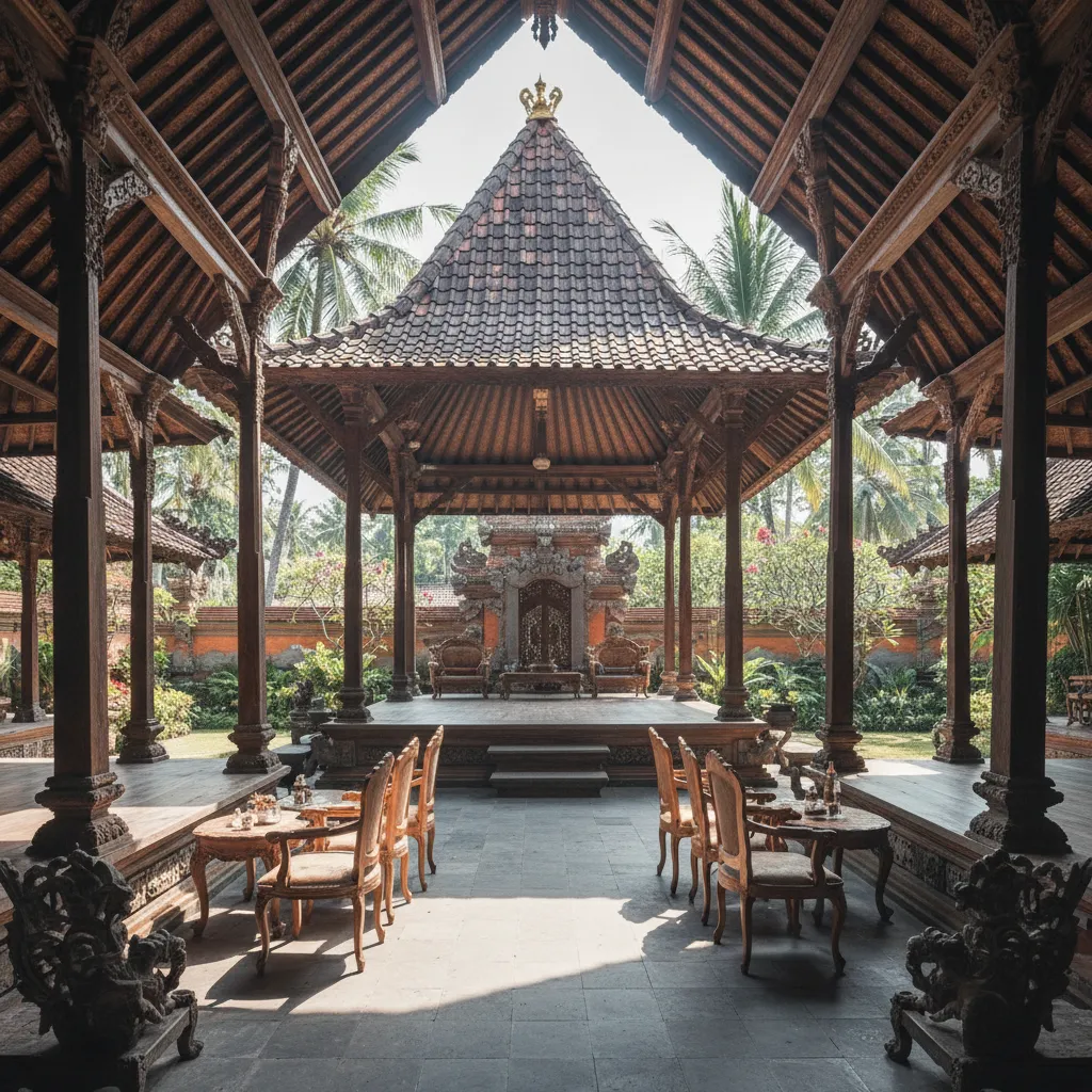 Pendopo rumah adat Jawa dengan struktur kayu besar