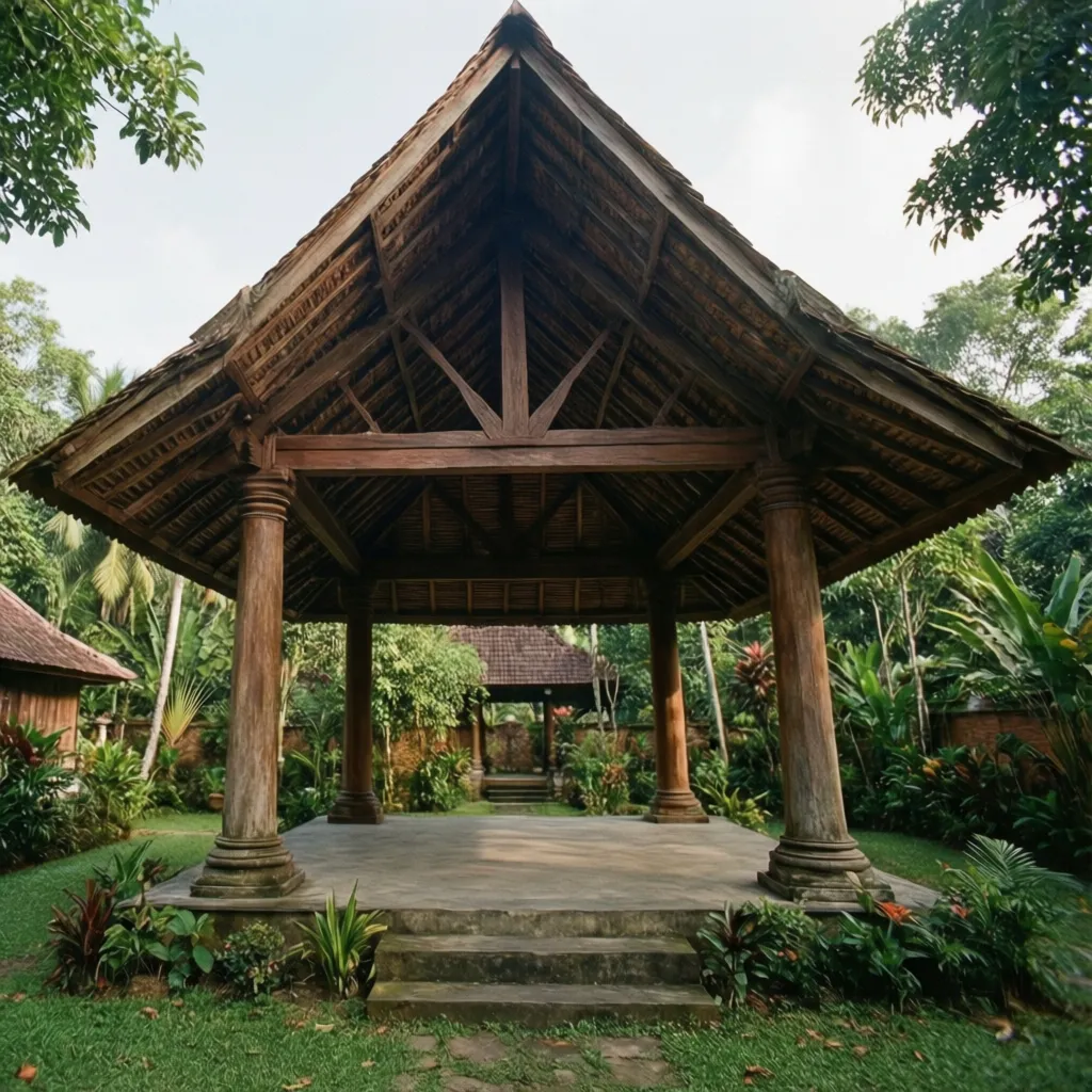 Pendopo rumah Joglo dengan struktur soko guru