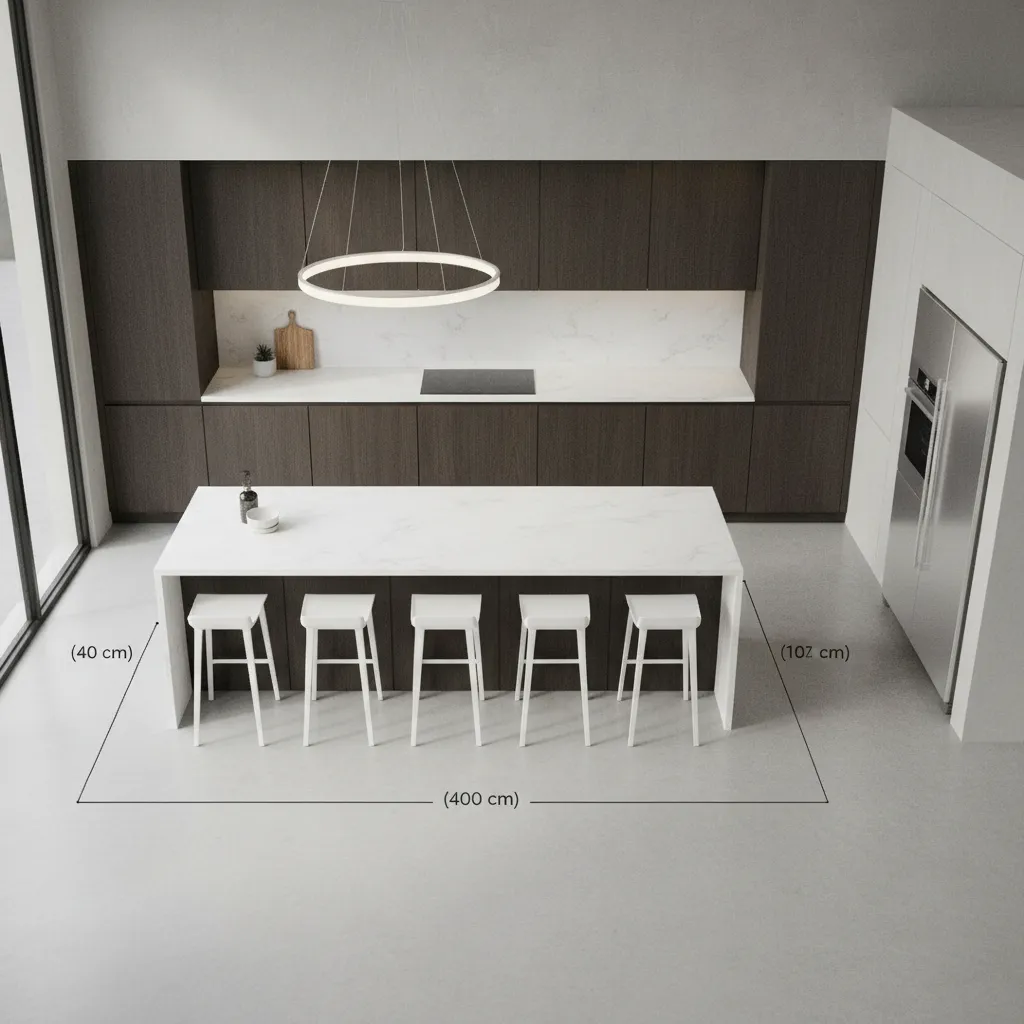 Kitchen peninsula layout showing recommended walkway clearance space
