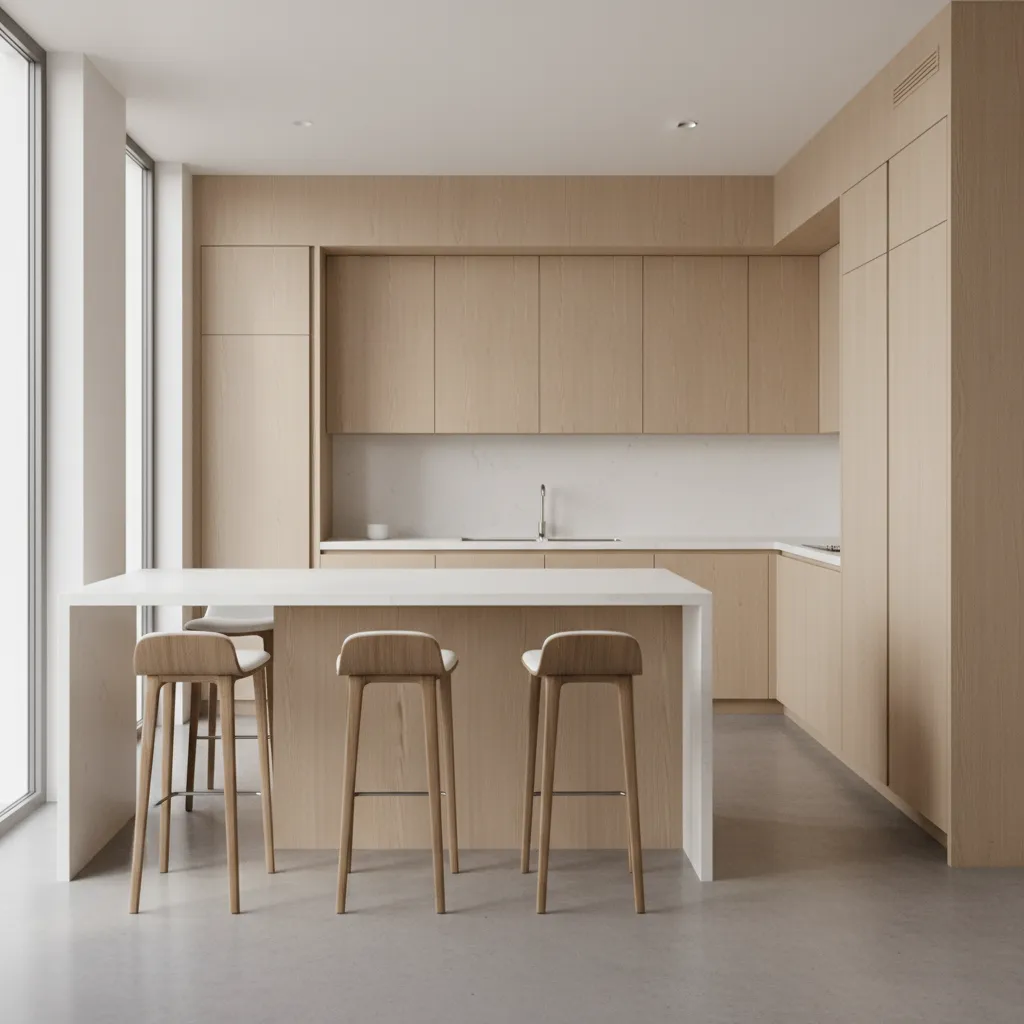 Peninsula kitchen layout showing clear traffic flow around the counter
