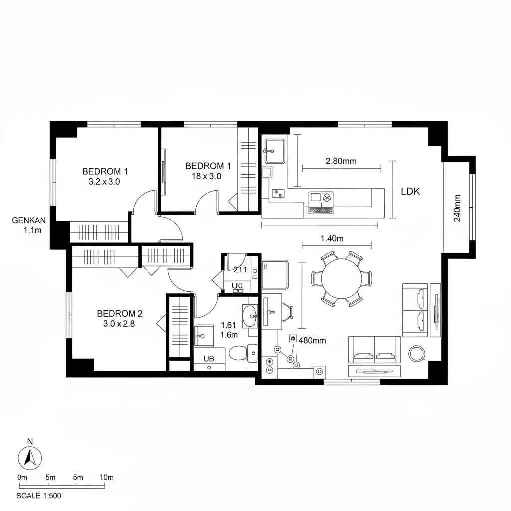 対面キッチンとワークコーナー併設