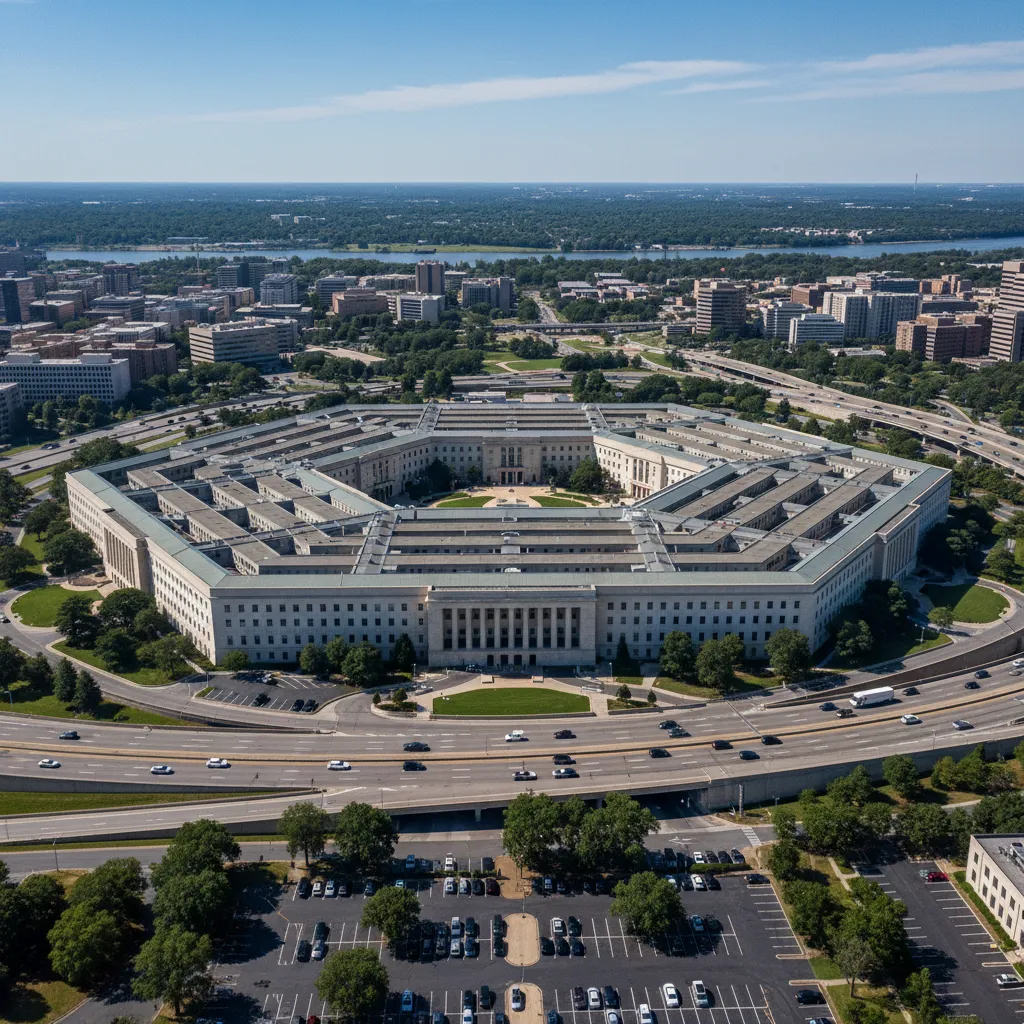 Aerial image of the Pentagon showing its five sided circular ring layout
