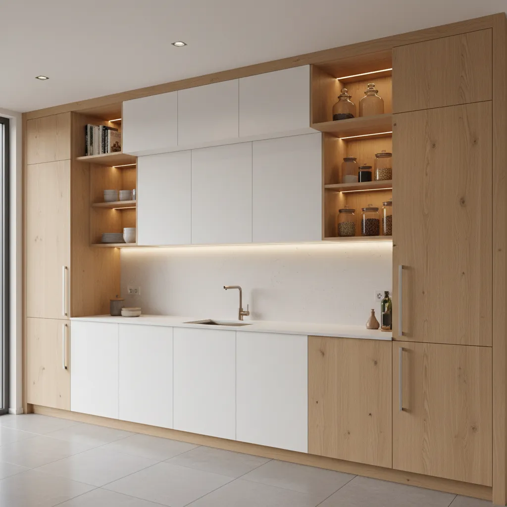 Kabinet dapur tinggi untuk penyimpanan vertikal