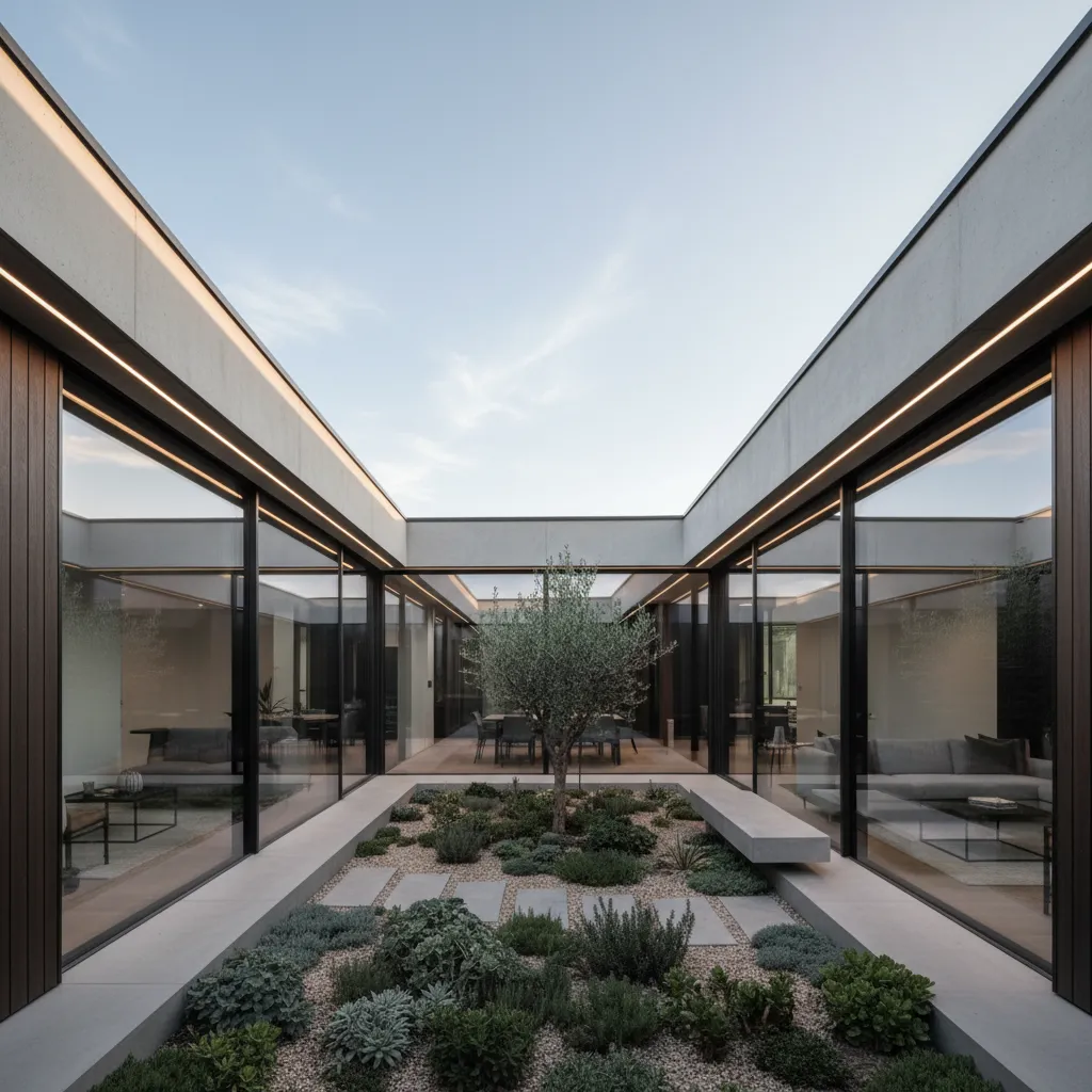 Casa compacta en forma de U con pequeño patio interior