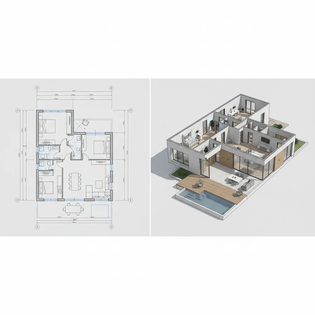 Perbandingan denah rumah 2D dan 3D
