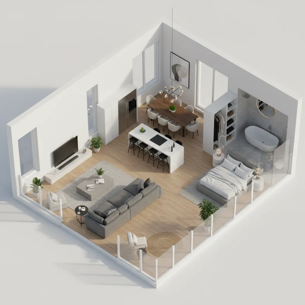 Visualisasi denah rumah dalam tampilan 3D