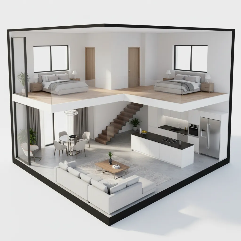 Tampilan denah rumah dalam bentuk visualisasi 3D