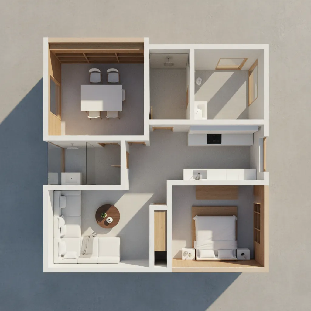 Visualisasi denah rumah minimalis dalam tampilan 3D