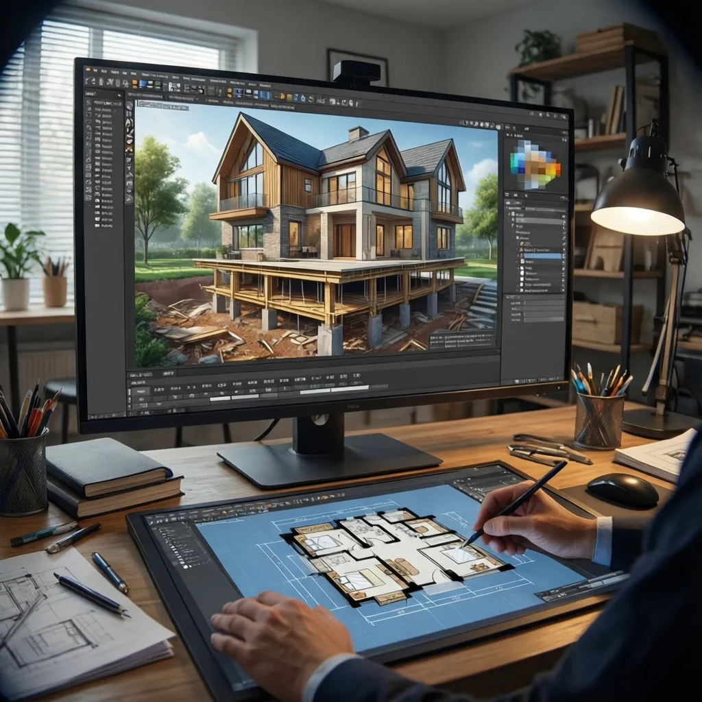 Proses membuat denah rumah menggunakan perangkat lunak desain