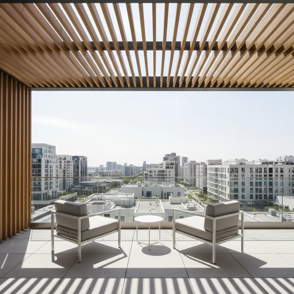 modern balcony pergola roof with outdoor seating