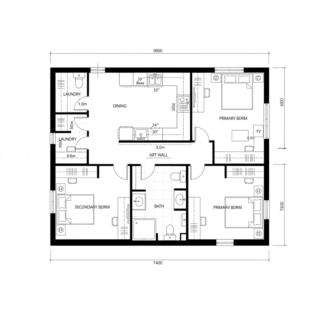 Floor plan with central service core and perimeter bedrooms with windows