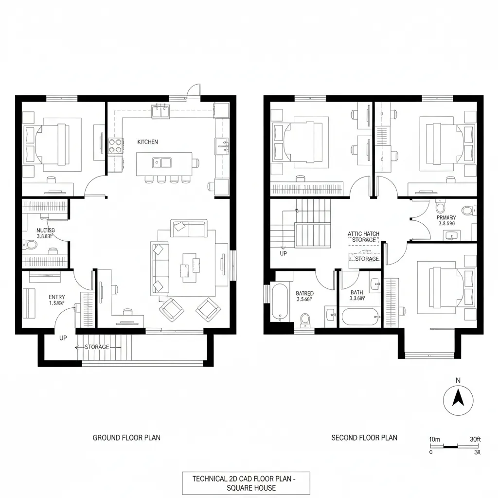 Top-down CAD plan showing perimeter program and calm central space