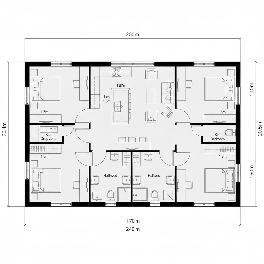 Perimeter-Stacked Quartet + Central Commons