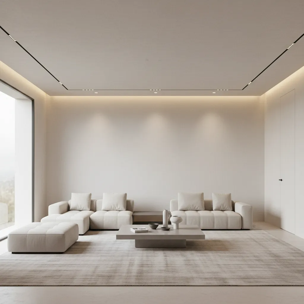 perimeter drop ceiling with indirect lighting in contemporary living room