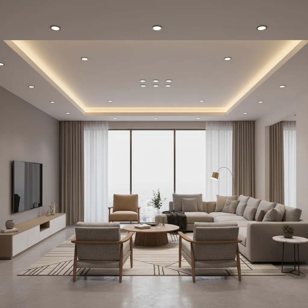 perimeter drop ceiling with LED cove lighting in living hall