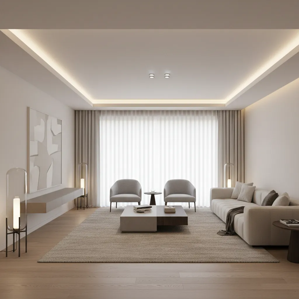 perimeter false ceiling with hidden LED lighting in drawing room