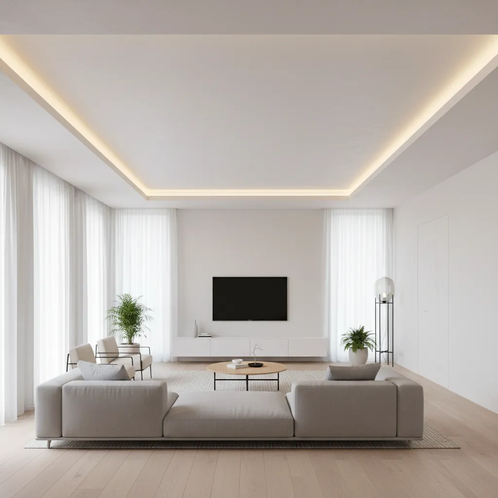 perimeter floating false ceiling with LED strip lighting