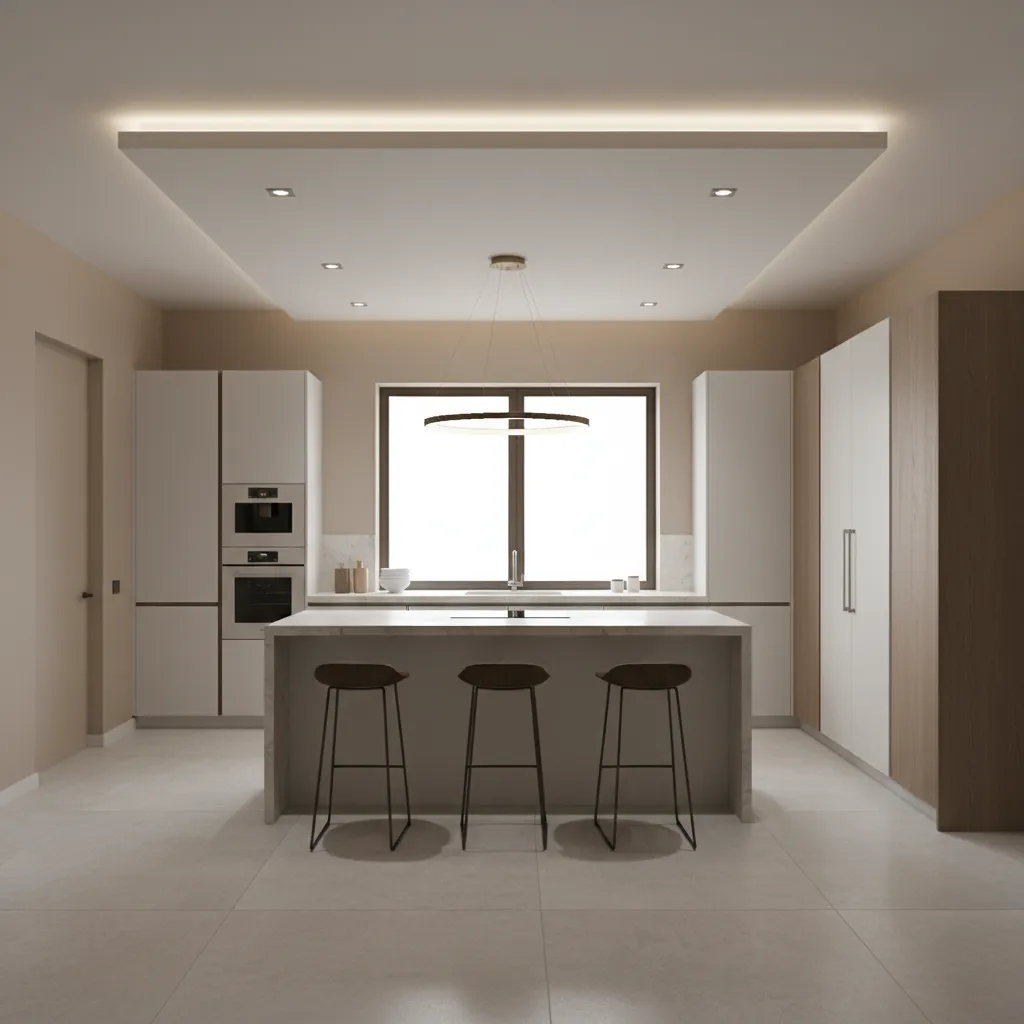 perimeter pop ceiling design with concealed LED lighting in kitchen